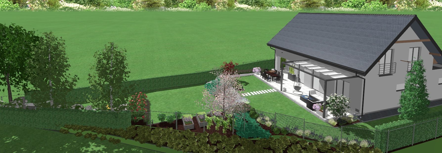 Wizualizacja 3D — panorama ogrodu